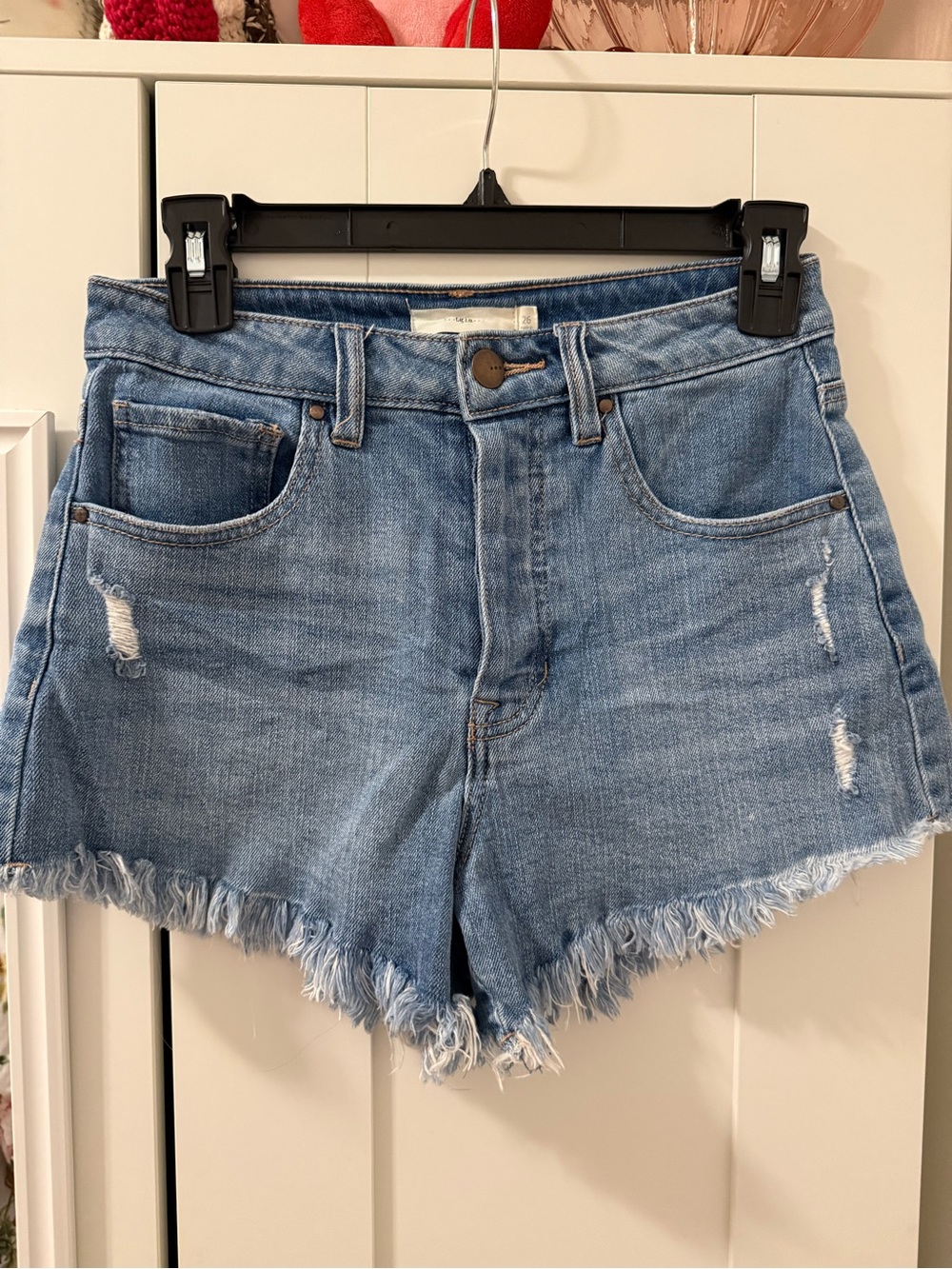 Francesca’s tgla High-Rise Light Blue Distressed Denim Shorts with Frayed Hem